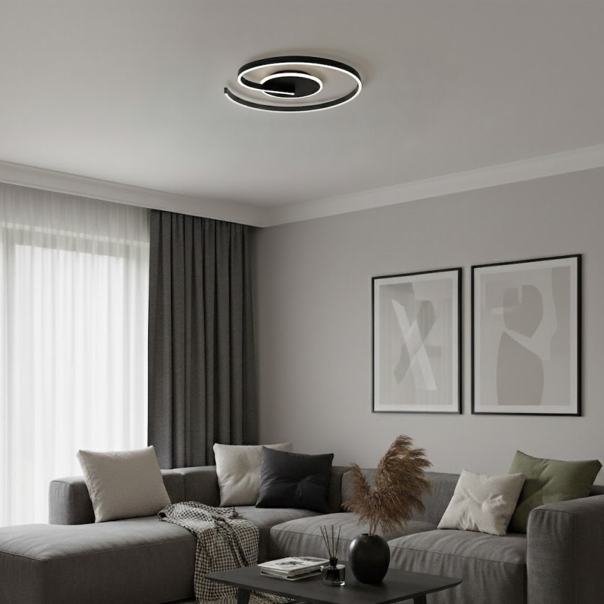 Plafón de techo LED LORENZO, 22 W, 230 V, Ø 50 cm, negro