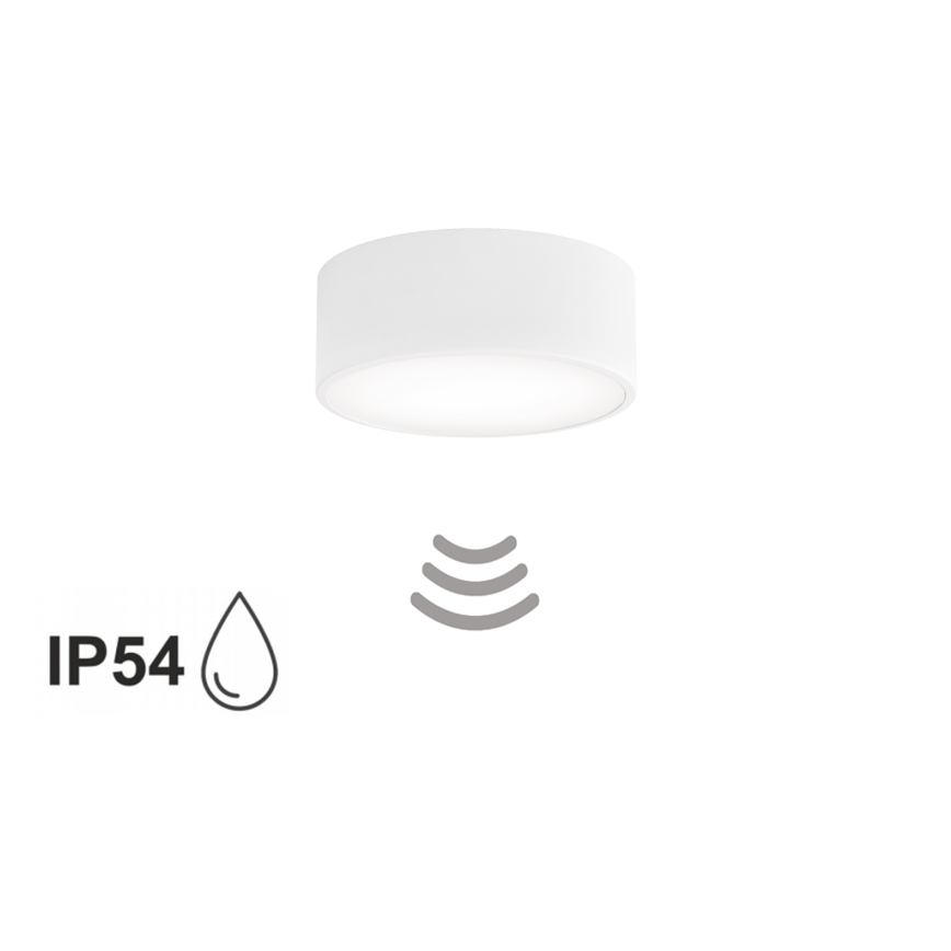 Plafón de techo para baño con sensor CLEO, 1x E27/24W/230V, Ø 20 cm, IP54, blanco