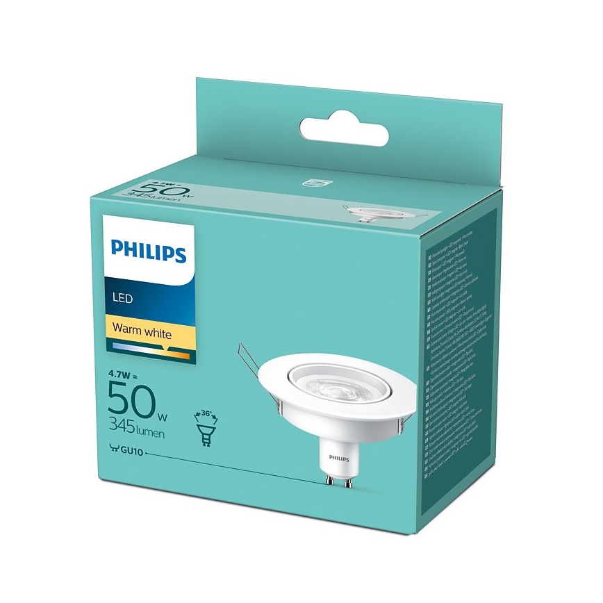 Plafón empotrable LED Philips 1xGU10/4,7W/230V 2700K
