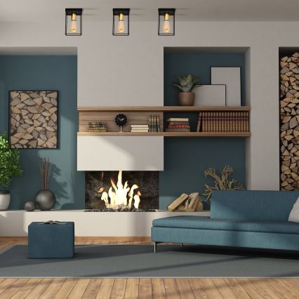 Plafón FINN 1xE27/15W/230V negro/dorado