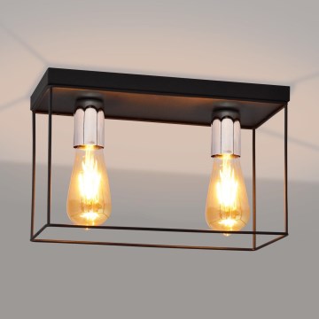 Plafón FINN 2xE27/15W/230V negro/cromo brillante