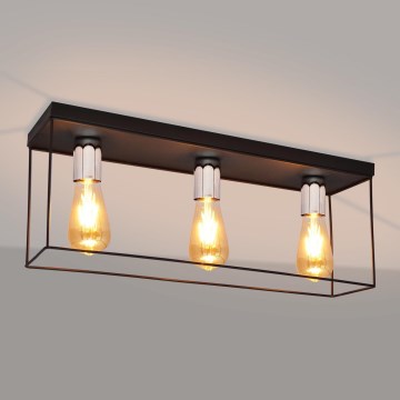 Plafón FINN 3xE27/15W/230V negro/cromo brillante