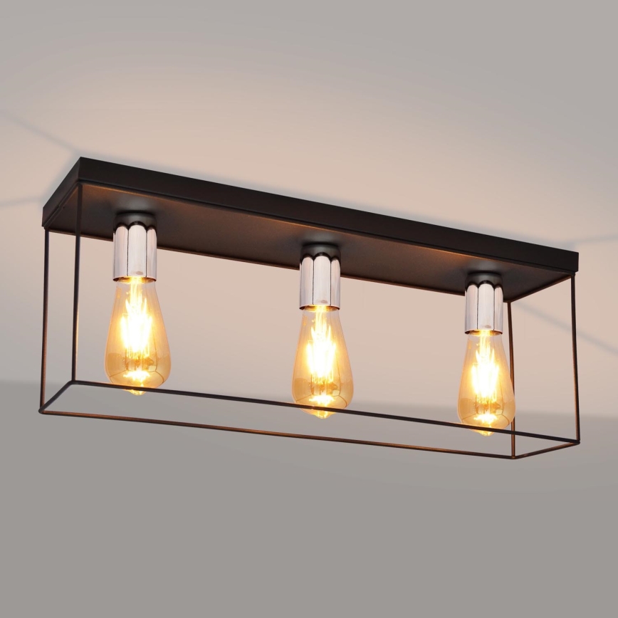 Plafón FINN 3xE27/15W/230V negro/cromo brillante