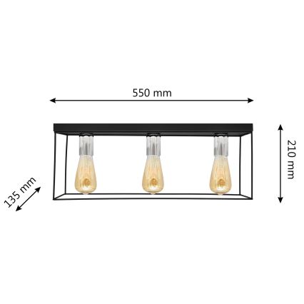Plafón FINN 3xE27/15W/230V negro/cromo brillante