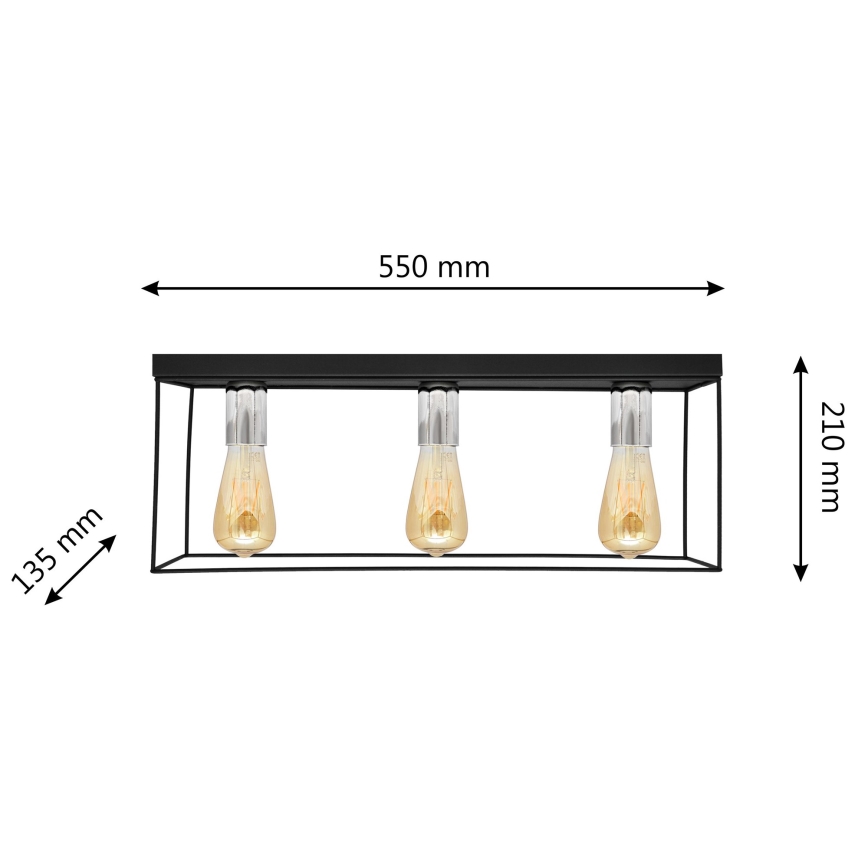 Plafón FINN 3xE27/15W/230V negro/cromo brillante