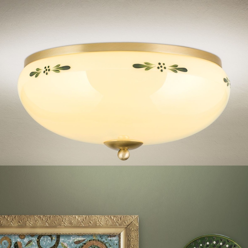Plafón LANDHAUS 3xE27/60W/230V diá. 35 cm latón/beige