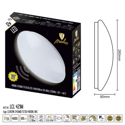 Plafón LED con sensor LED/12W/230V 4000K