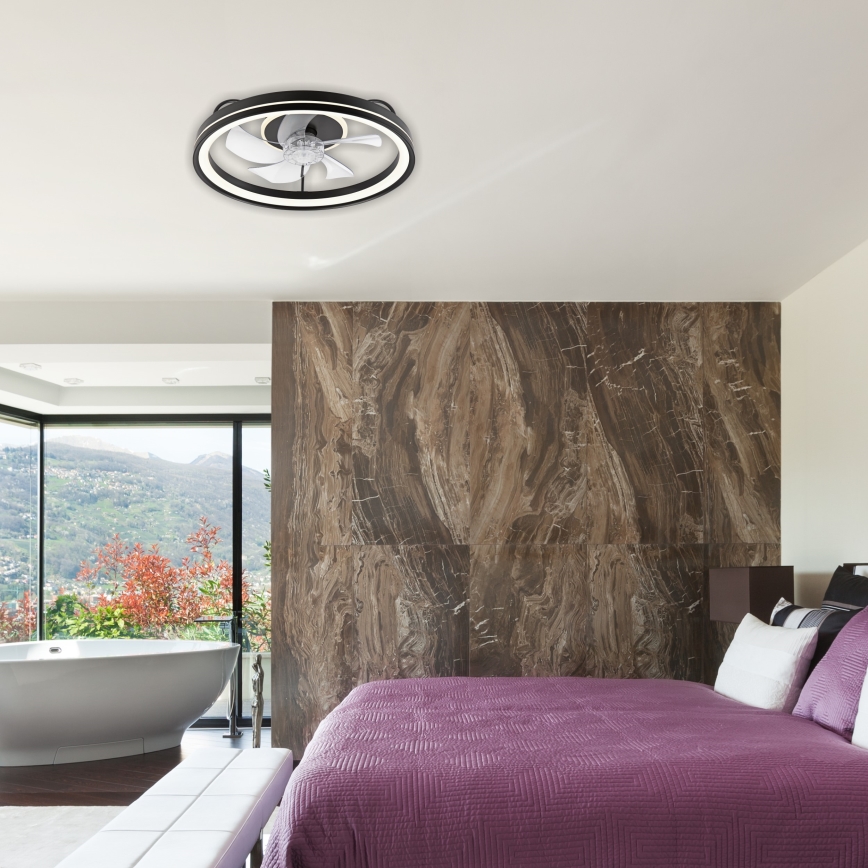 LED Plafón regulable con ventilador FARGO LED/37W/230V negro + control remoto