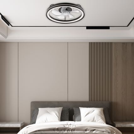 LED Plafón regulable con ventilador FARGO LED/37W/230V negro + control remoto