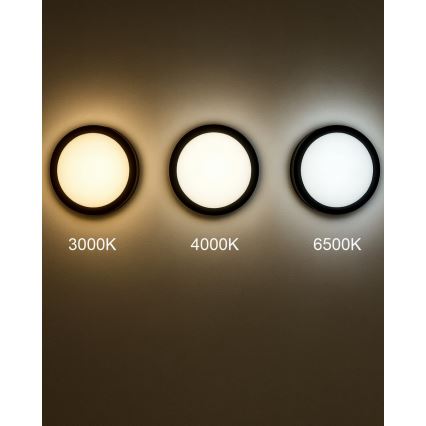 Plafón LED de baño con sensor ELLÉ LED/24W/230V 3000/4000/6500K diá. 26 cm IP54 antracita