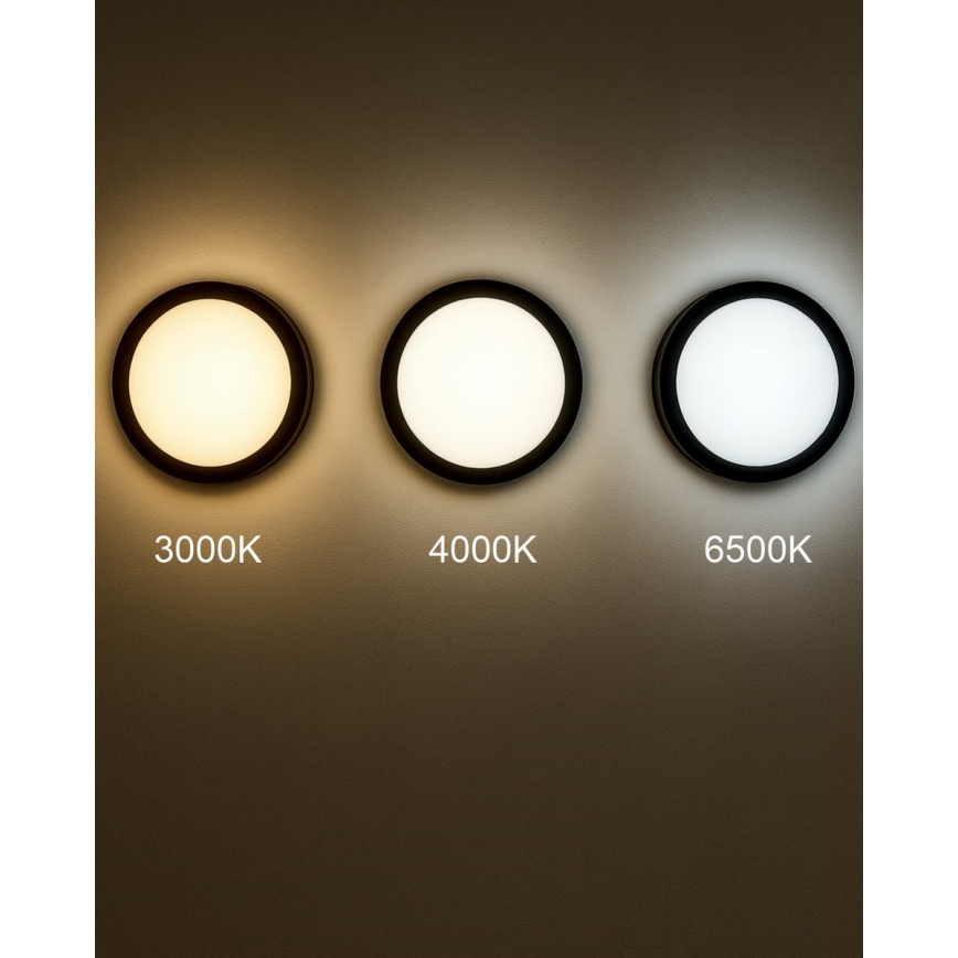 Plafón LED de baño con sensor ELLÉ LED/24W/230V 3000/4000/6500K diá. 26 cm IP54 antracita