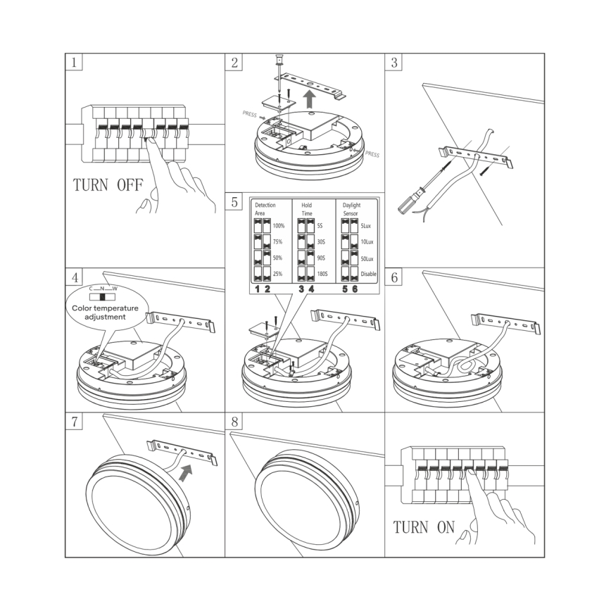 Plafón LED de baño con sensor ELLÉ LED/24W/230V 3000/4000/6500K diá. 26 cm IP54 antracita