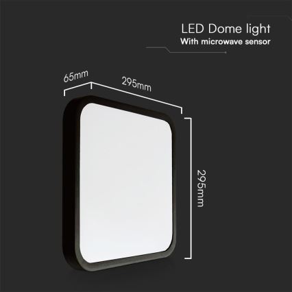 Plafón LED de baño con sensor SAMSUNG CHIP LED/18W/230V IP44 4000K 29x29 cm negro + control remoto