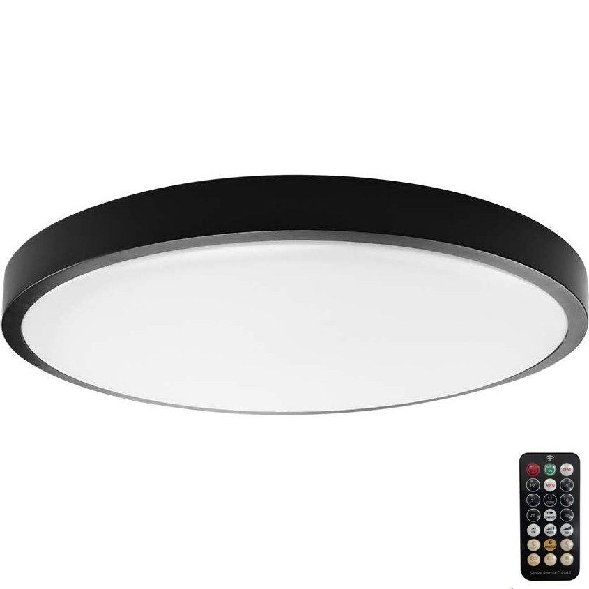 Plafón LED de baño con sensor LED/24W/230V 4000K IP44 diá. 35 cm negro + control remoto