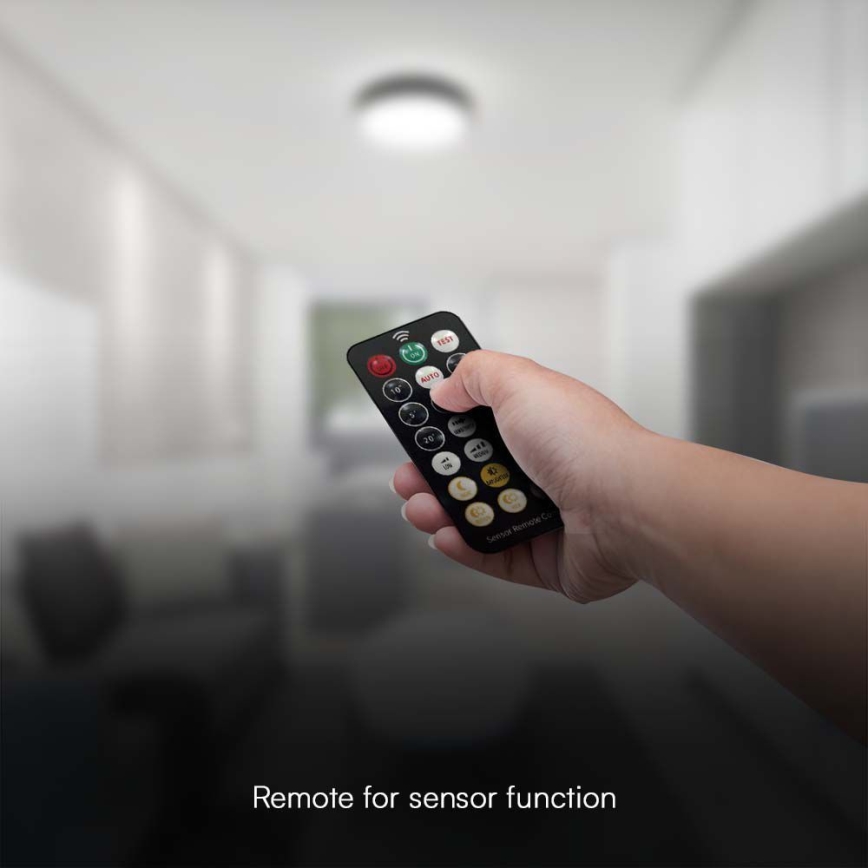 Plafón LED de baño con sensor LED/24W/230V 4000K IP44 diá. 35 cm negro + control remoto