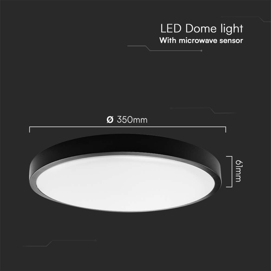 Plafón LED de baño con sensor LED/24W/230V 4000K IP44 diá. 35 cm negro + control remoto
