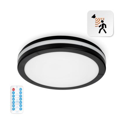 Plafón LED de baño con sensor LED/24W/230V 3000/4000/6500K IP65 diá. 30 cm negro + control remoto