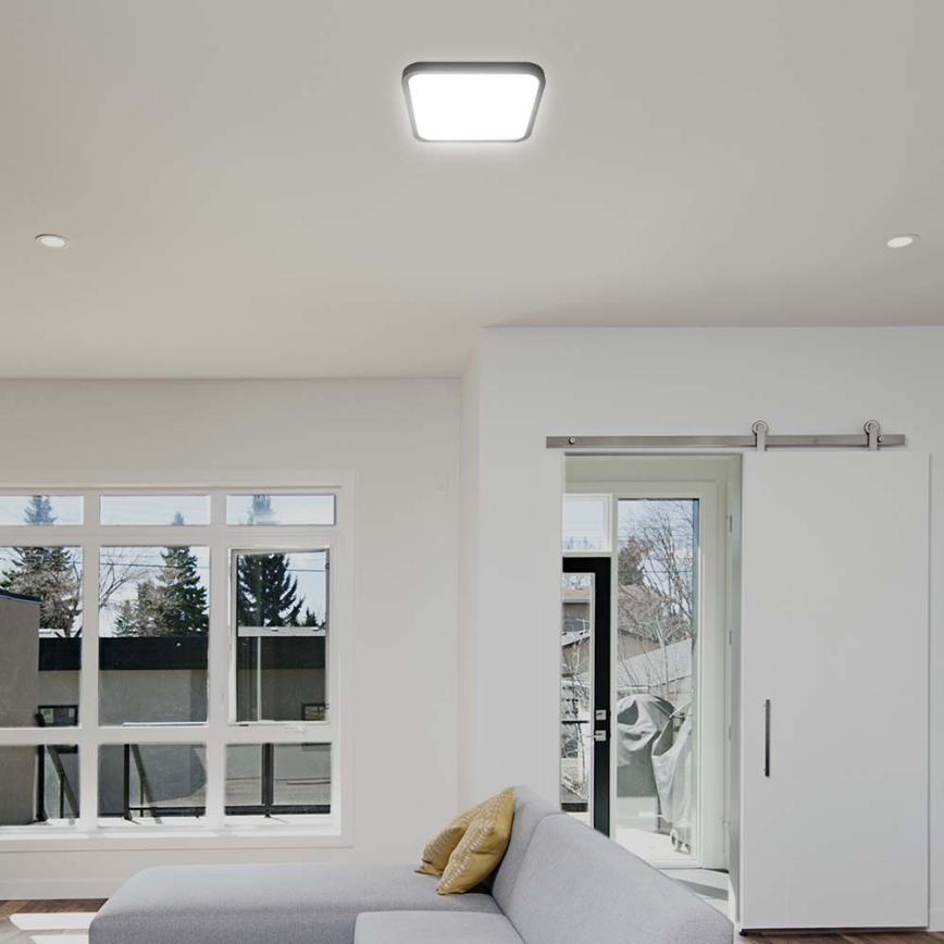 Plafón LED de baño con sensor LED/36W/230V 4000K IP44 42x42 cm negro + control remoto
