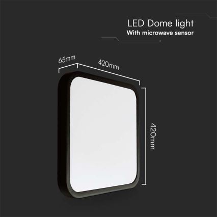Plafón LED de baño con sensor LED/36W/230V 4000K IP44 42x42 cm negro + control remoto