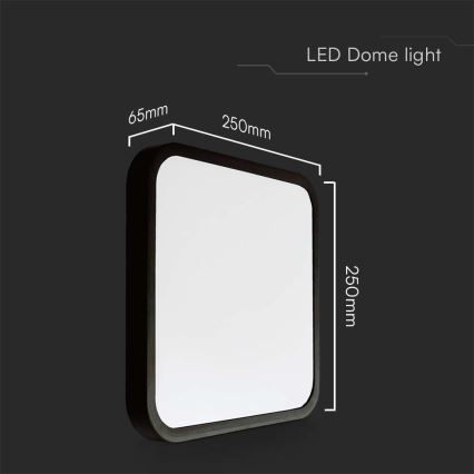 Plafón LED de baño LED/18W/230V 4000K IP44 25x25 cm negro