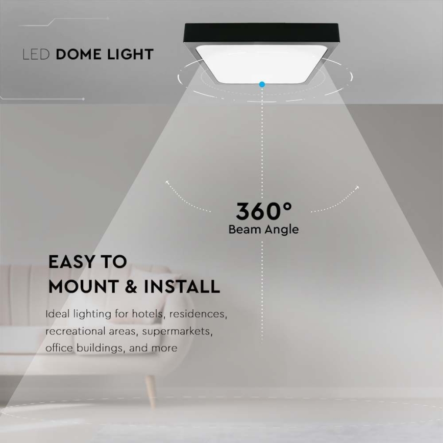 Plafón LED de baño LED/30W/230V 6500K IP44 42x42 cm negro
