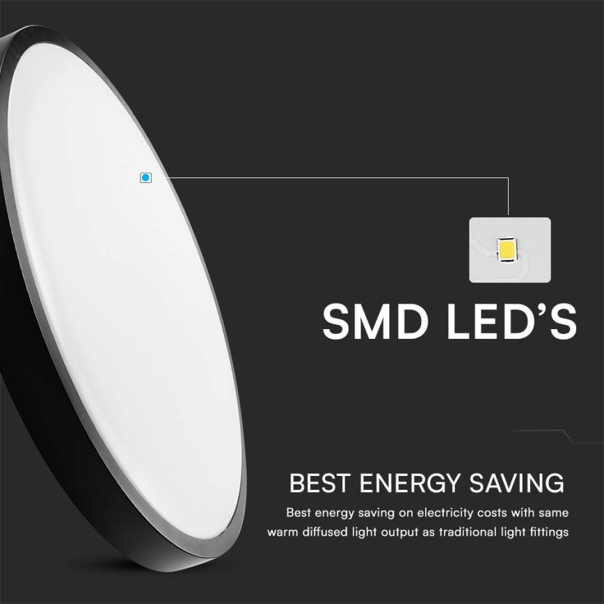 Plafón LED de baño LED/36W/230V 3000K IP44 diá. 29,5 cm negro