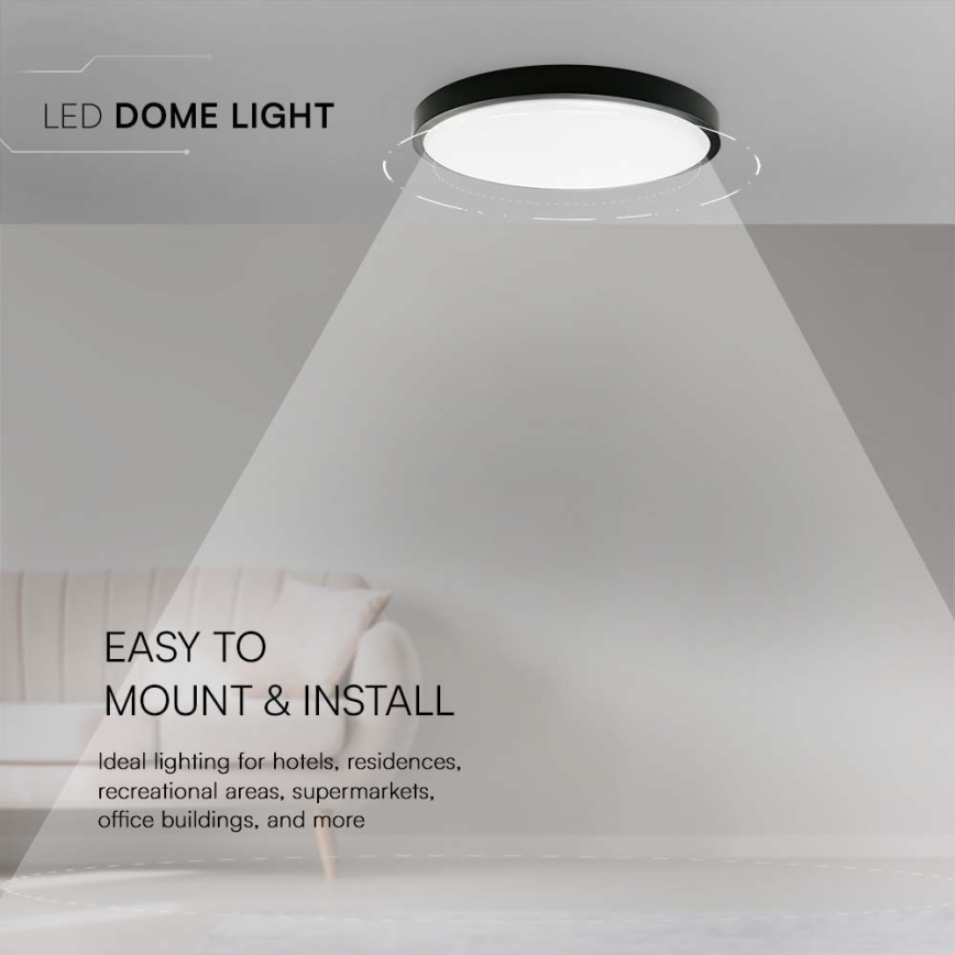 Plafón LED de baño LED/36W/230V 6500K IP44 diá. 29,5 cm negro