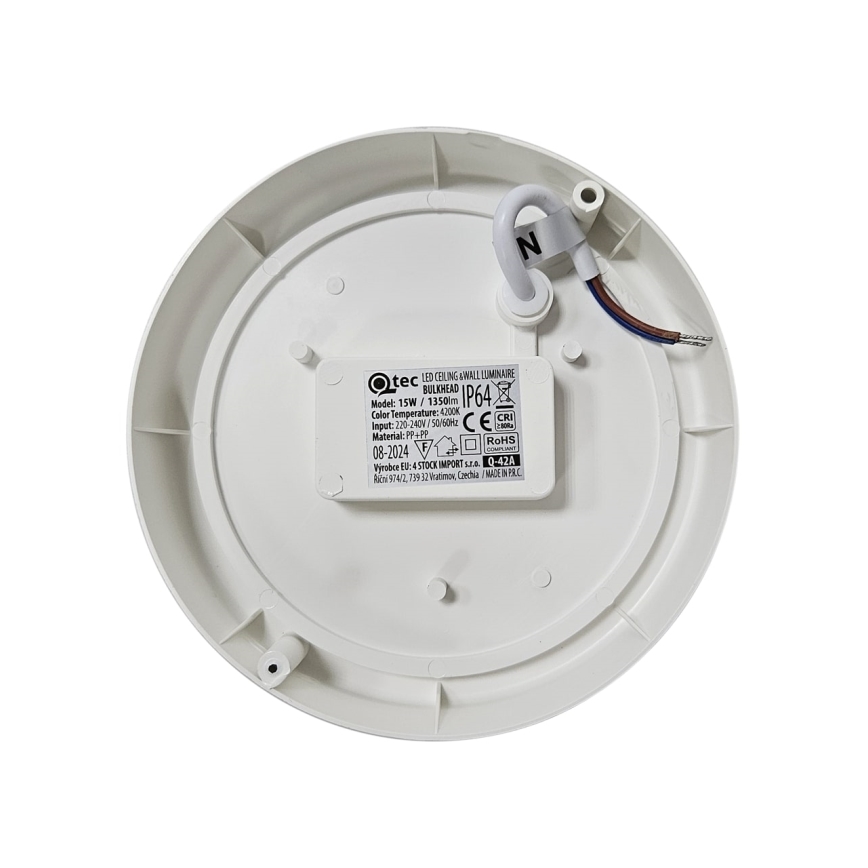Plafón LED de exterior LED/15W/230V 4200K diá. 15,5 cm IP64 blanco