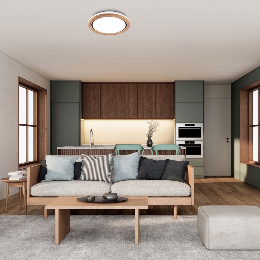 Lámpara de techo LED de madera para baño, 24 W, 230 V, Ø 39 cm, IP44, roble