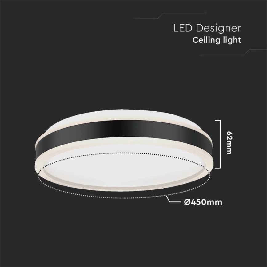 Plafón LED LED/24W/230V 4000K diá. 45 cm negro