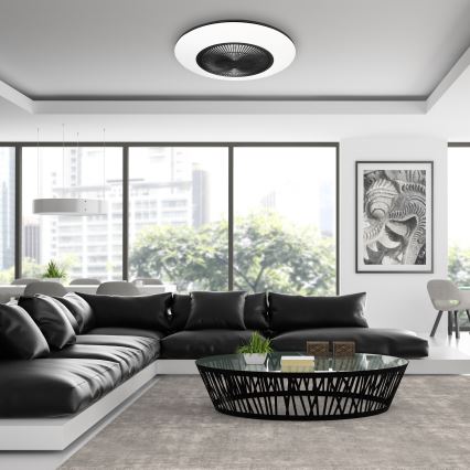 Plafón LED regulable con ventilador ARIA LED/38W/230V negro/blanco + mando a distancia