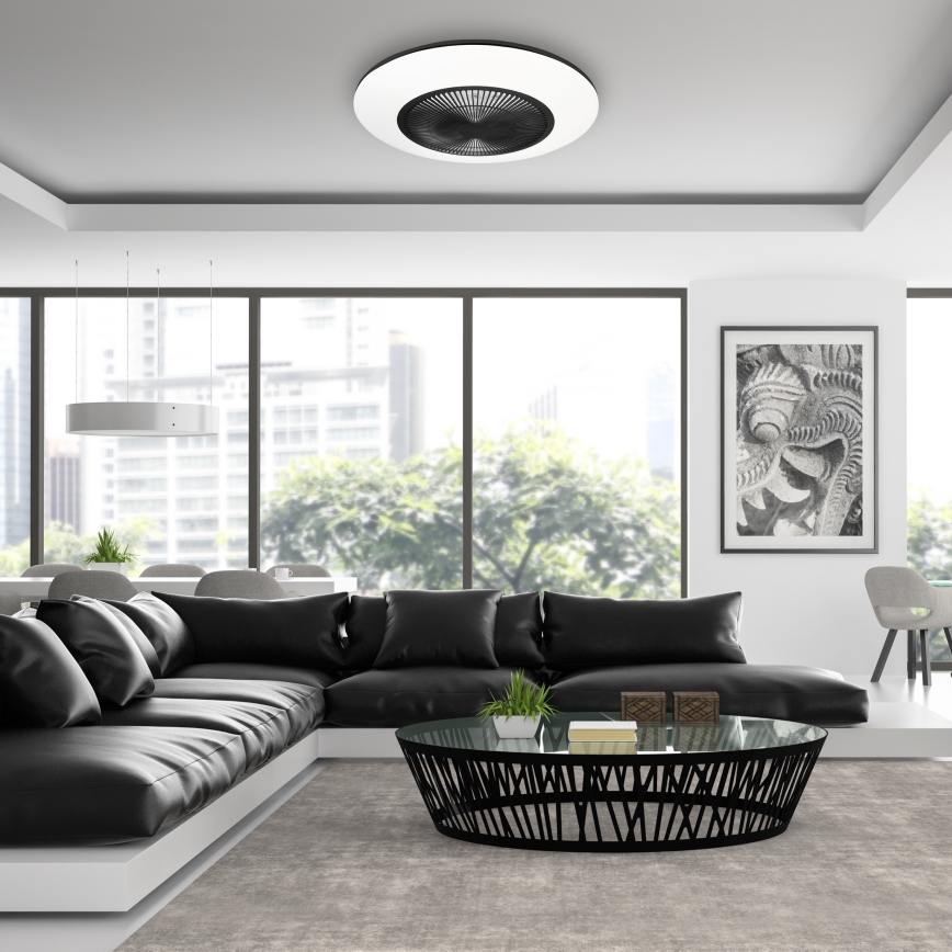 Plafón LED regulable con ventilador ARIA LED/38W/230V negro/blanco + mando a distancia