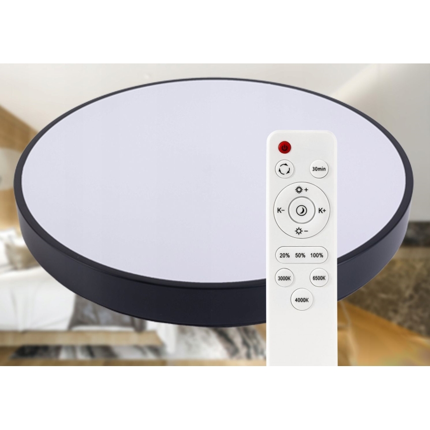 Plafón LED regulable LED/30W/230V 3000-6500K diá. 30 cm negro + control remoto