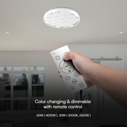 Plafón LED regulable LED/60W/230V 3000/4000/6500K diá. 49 cm + control remoto
