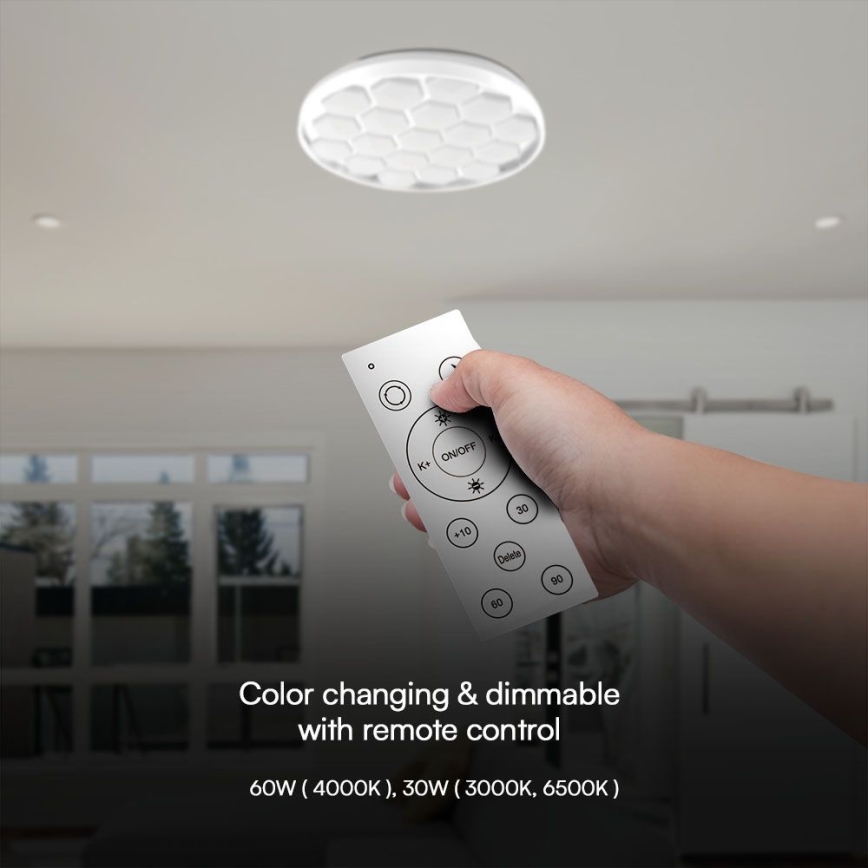 Plafón LED regulable LED/60W/230V 3000/4000/6500K diá. 49 cm + control remoto