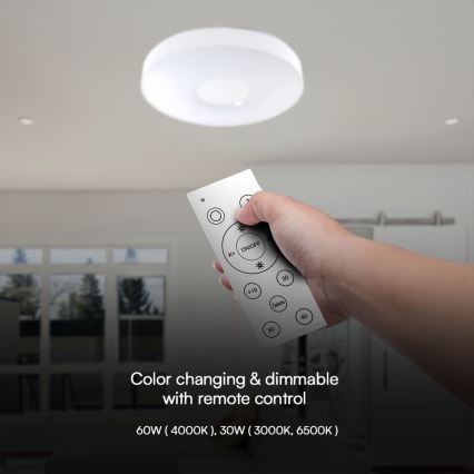 Plafón LED regulable LED/60W/230V 3000-6500K 49,5 cm blanco + control remoto