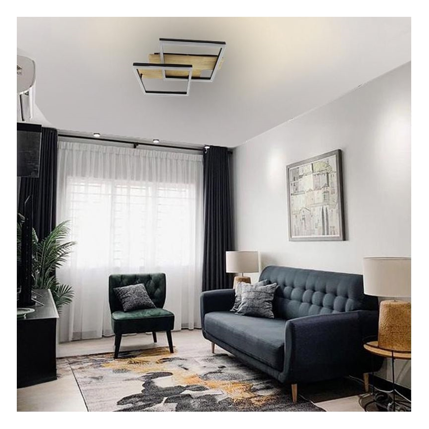 Plafón LED regulable LED/85W/230V 3000-6500K roble + control remoto