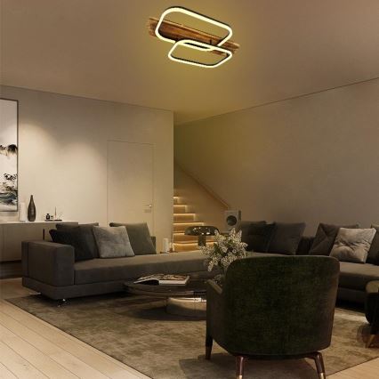 Plafón LED regulable LED/95W/230V 3000-6500K roble + control remoto