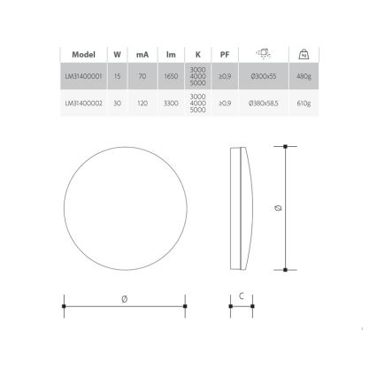 Plafón de techo LED regulable para baño 30W/230V 3000/4000/5000K Ø 38 cm IP54