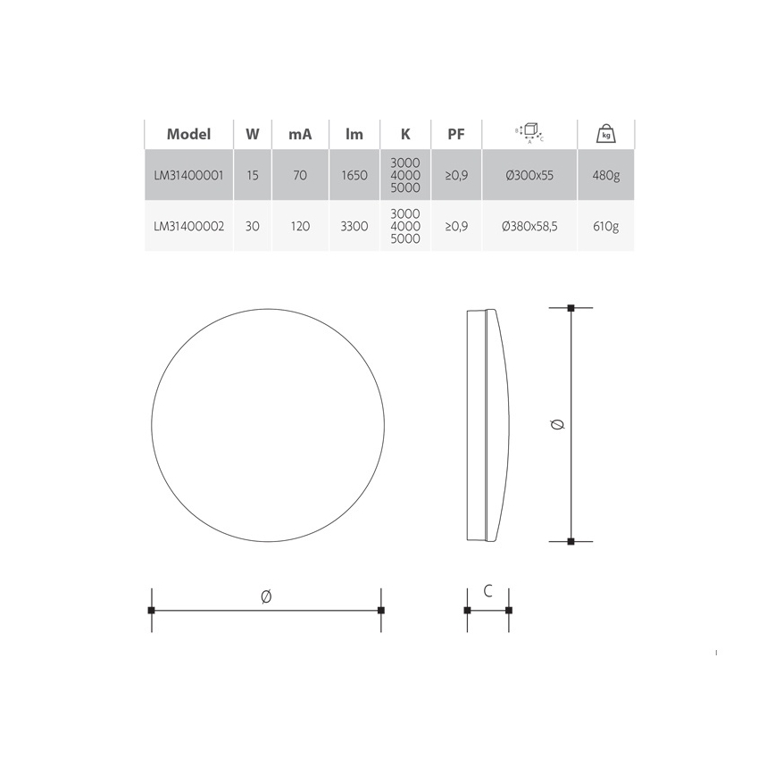 Plafón de techo LED regulable para baño 30W/230V 3000/4000/5000K Ø 38 cm IP54