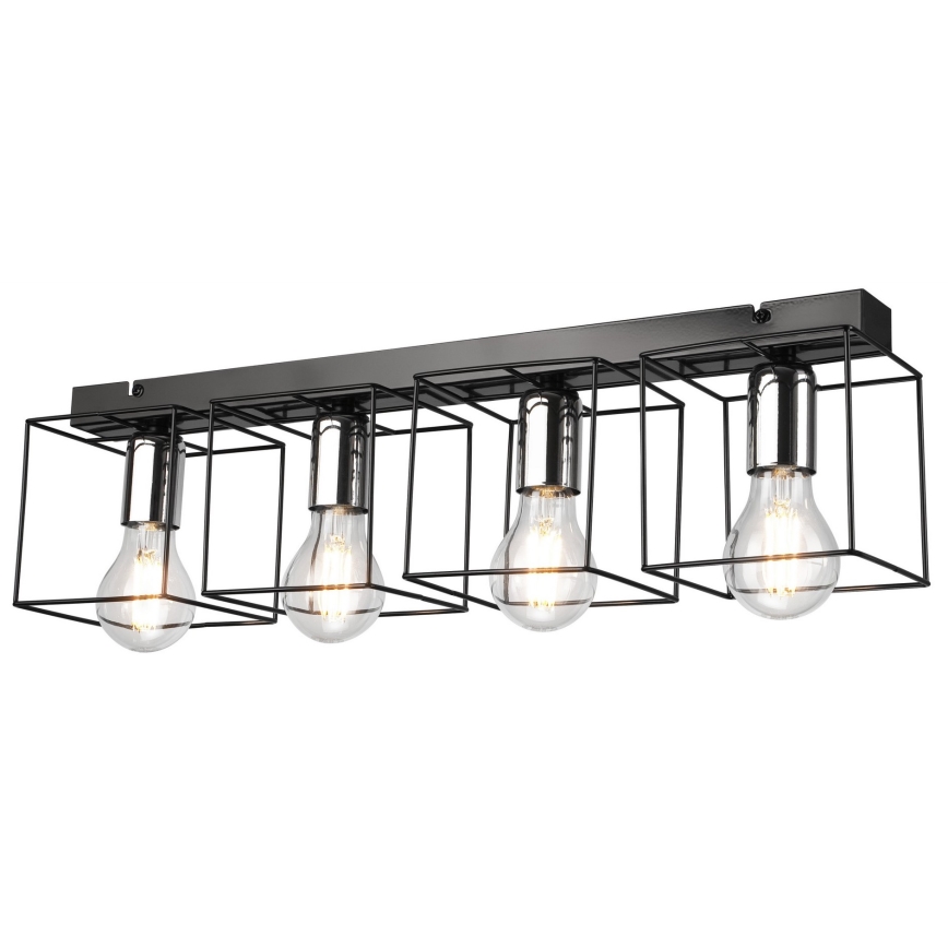 Plafón MIKA 4xE27/60W/230V 61 cm negro/cromo brillante