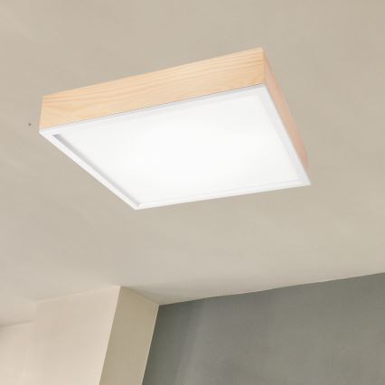 Plafón NATURAL SQUARE 4xE27/15W/230V 48x48 cm pino/blanco