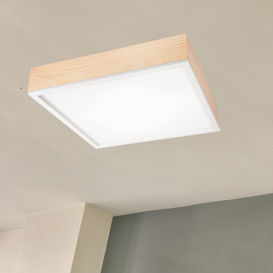 Plafón NATURAL SQUARE 4xE27/15W/230V 48x48 cm pino/blanco