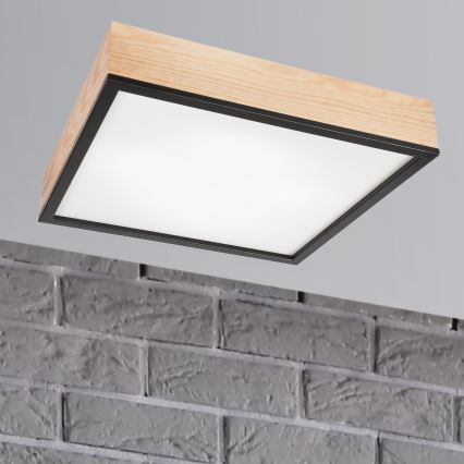 Plafón NATURAL SQUARE 4xE27/15W/230V 48x48 cm pino/negro
