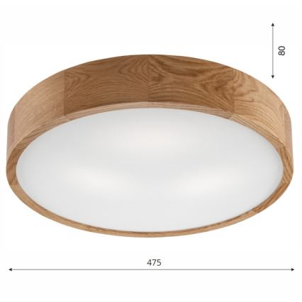 Plafón OAK 3xE27/60W/230V roble ø 47,5 cm