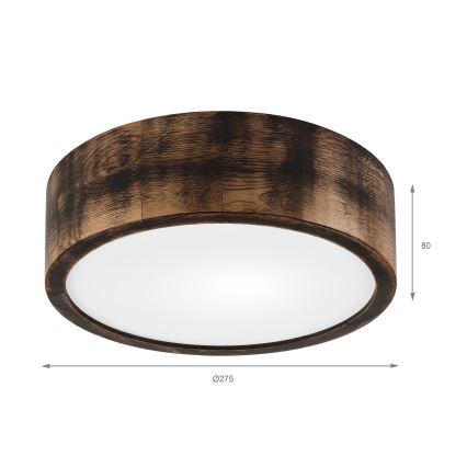 Plafón OAK SMOKY 1xE27/15W/230V ø 27,5 cm roble/marón oscuro