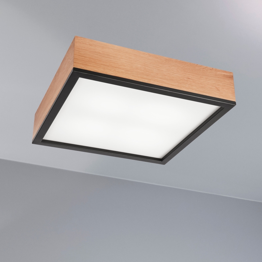Plafón OAK SQUARE 4xE27/15W/230V 39x39 cm roble/negro