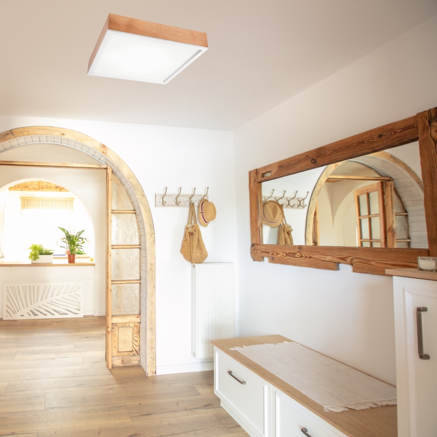 Plafón OAK SQUARE 4xE27/15W/230V 48x48 cm roble/blanco