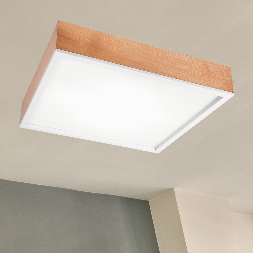Plafón OAK SQUARE 4xE27/15W/230V 48x48 cm roble/blanco