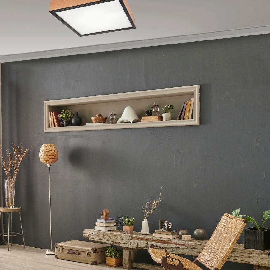 Plafón OAK SQUARE 4xE27/15W/230V 48x48 cm roble/negro